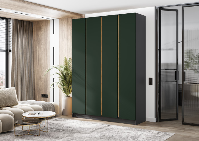 Келвин Шкаф 4-х створчатый 1600, Графит/Изумрудный