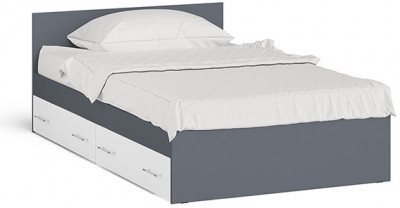 Мори Кровать с ящиками 1200, цвет графит/белый, ШхГхВ 123,5х203,5х70 см., сп.м. 1200х2000 мм., без матраса, основание есть