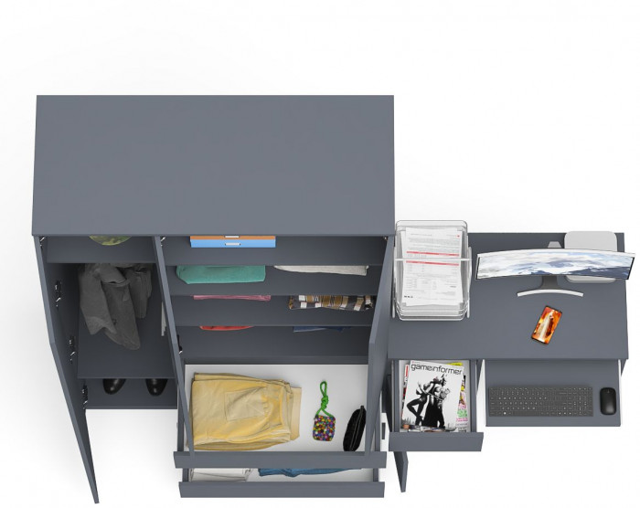 Мори Стол компьютерный МС-1 левый + Шкаф МШ1200.1, цвет графит, ШхГхВ 210,4х50,4х209,6 см., выдвижной ящик слева, НЕ универсальная сборка