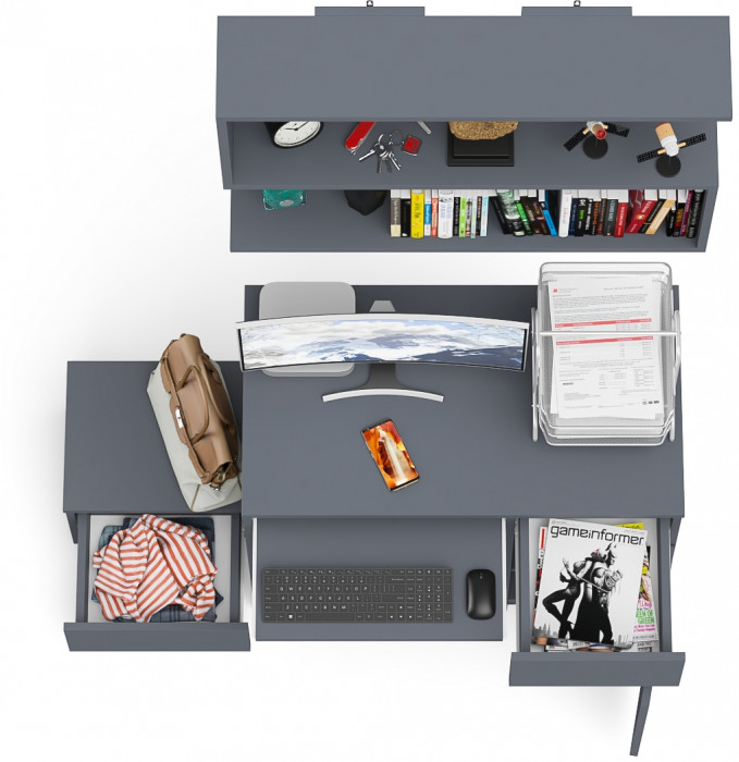 Мори Стол компьютерный МС-1 правый + Тумба ТМП400.1 + Полка 900, цвет графит, ШхГхВ 130,4х50х209,6 см., НЕ универсальная сборка