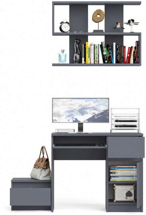 Мори Стол компьютерный МС-1 правый + Тумба ТМП400.1 + Полка 900, цвет графит, ШхГхВ 130,4х50х209,6 см., НЕ универсальная сборка