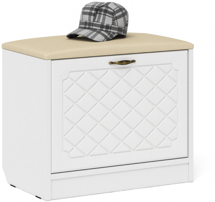 Прихожая П-6 Компоновка № 21, белая шагрень/фасады МДФ белое дерево фрезеровка ромб