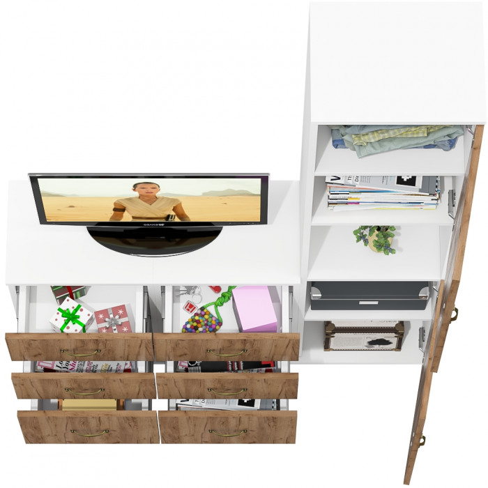 Лидер-8 Пенал + Тумба МД 3.16 + Тумба МД 3.16, белый шагрень/крафт золото