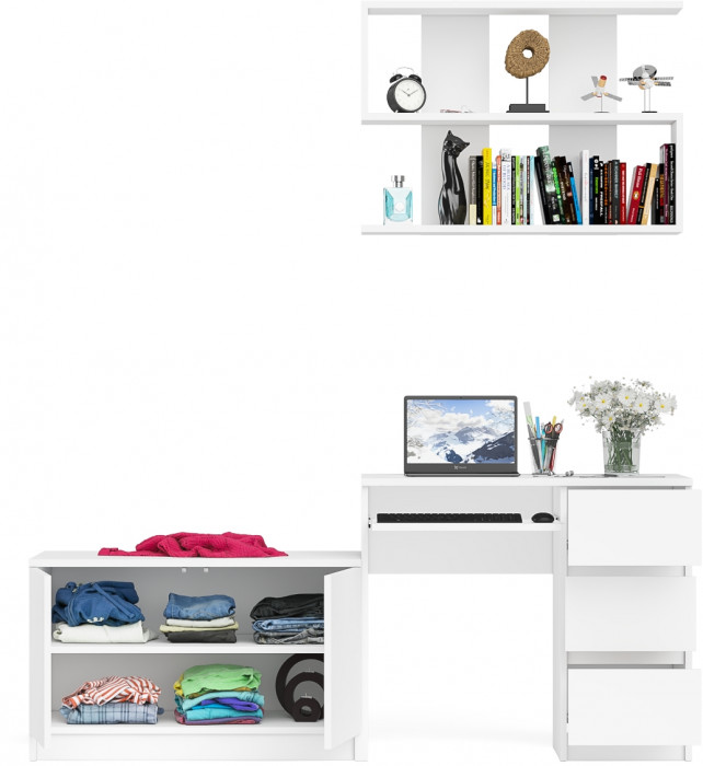 Мори компьютерный стол МС-6 правый + Тумба МА900.1 + Полка 900, белый