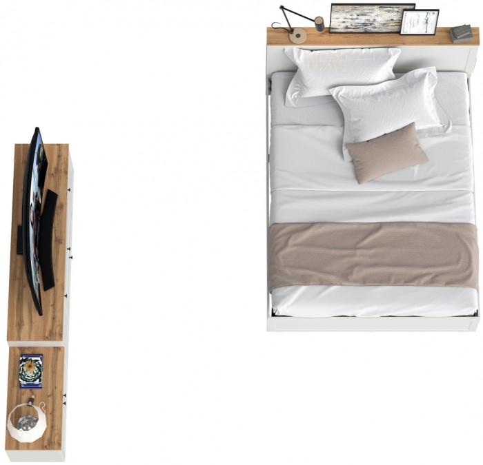 Остин 11.53 Кровать + ортопед + 16.47 Тумба под ТВ + 13.257 Тумба, белый шагрень/дуб крафт золотой