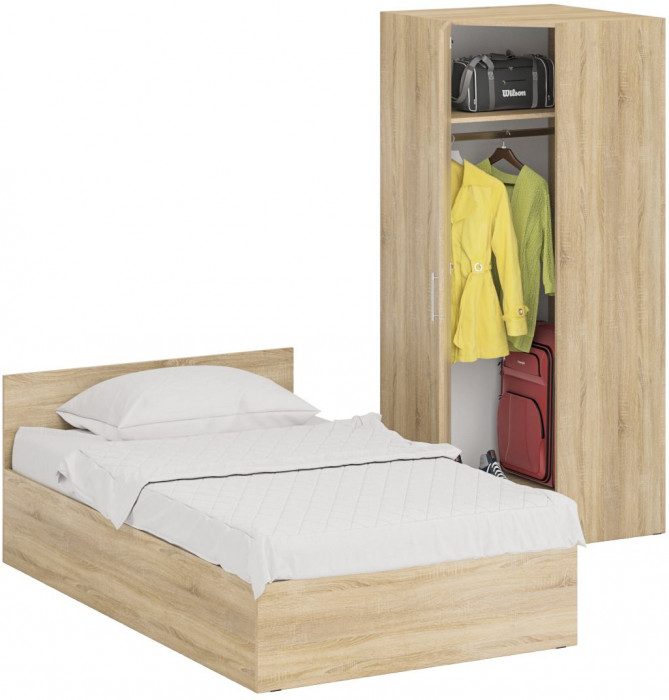 Кровать 1200 + угловой шкаф Стандарт, дуб сонома
