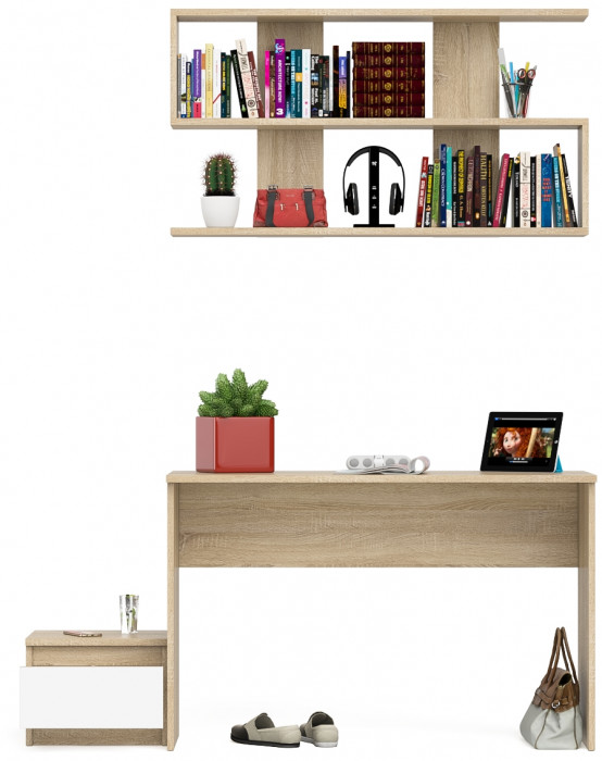 Мори письменный стол МСП1200.1 + Тумба ТМП400.1 + Полка 1200, дуб сонома/белый