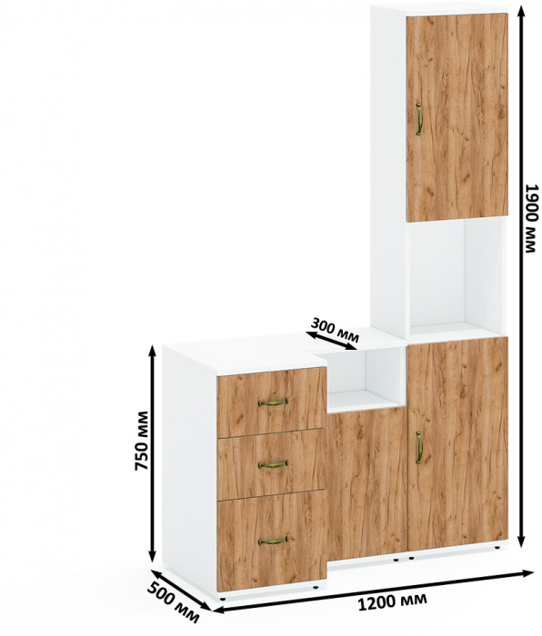 Лидер-8 Пенал + Тумба МД 3.16 + Тумба МД 3.19, белый шагрень/крафт золото
