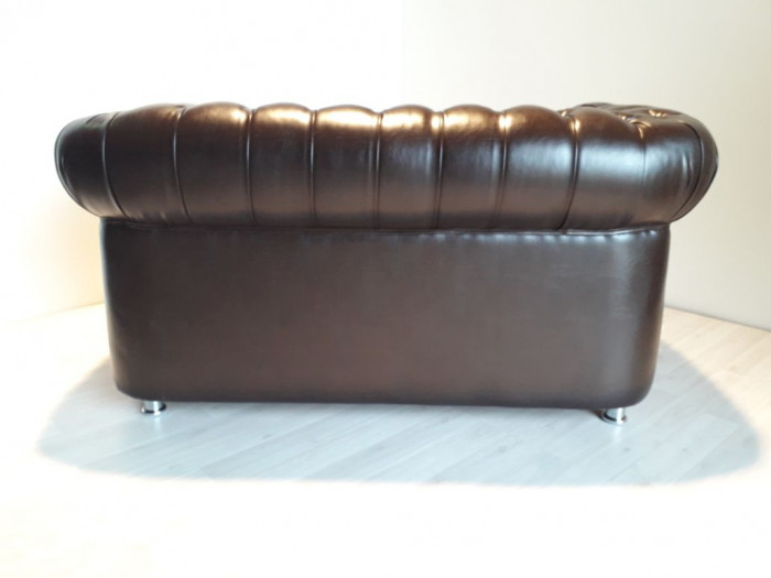 Диван офисный нераскладной Честер 3-х местный, отстрочка каретка, экокожа коричневый