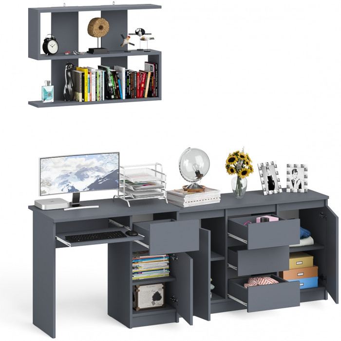 Мори компьютерный стол МС-1 правый + Комод МК1200.3 + Полка 900, графит