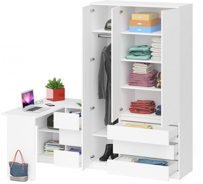 Мори компьютерный стол МС-16 правый + Шкаф МШ1200.1, белый