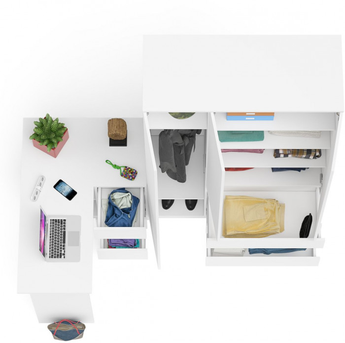 Мори компьютерный стол МС-16 правый + Шкаф МШ1200.1, белый