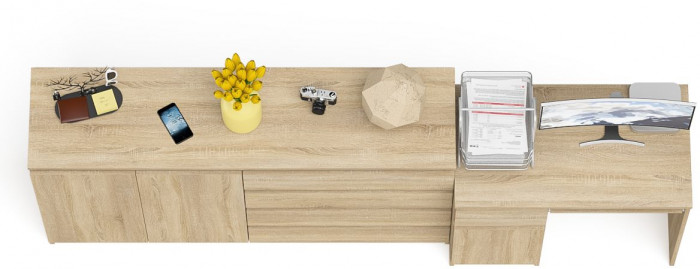 Мори Стол компьютерный МС-1 левый + Комод МК1600.1, цвет дуб сонома, ШхГхВ 250,4х50х94 см., выдвижной ящик слева, НЕ универсальная сборка