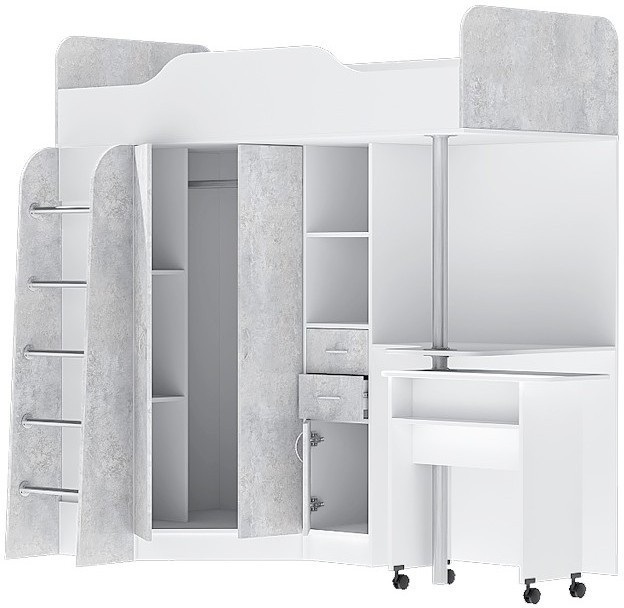 Кровать-чердак Бриз-1 80х190 (Дуб Крафт Золотой / Белый Глянец)