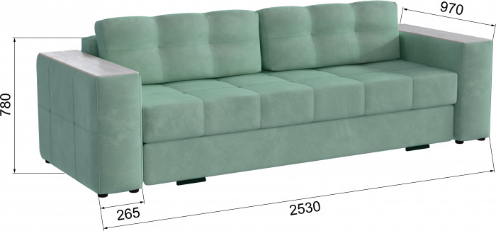 Диван раскладной Нави, мятный/мдф холст белый