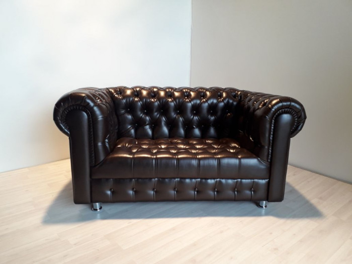 Диван офисный нераскладной Честер 2-х местный, отстрочка каретка, экокожа коричневый