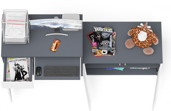 Мори компьютерный стол МС-1 левый + Тумба МА900.1, графит/белый