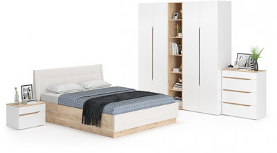 Муссон Спальня № 05, белый/дуб эндгрейн элегантный/искусственная кожа белая