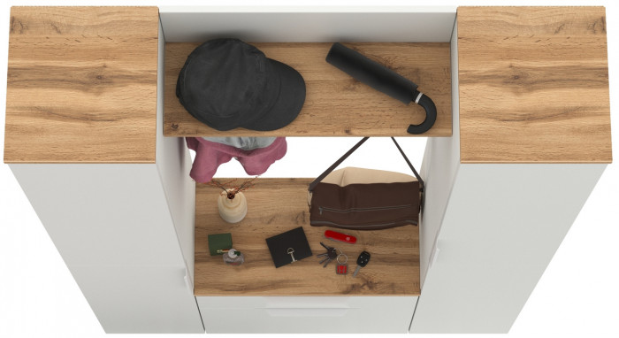 Октава Прихожая 20, белый шагрень/дуб крафт золотой/фасады МДФ белый шагрень