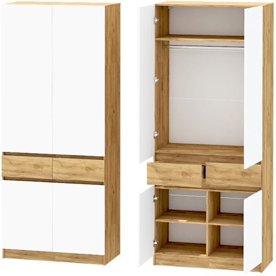 Модульная Прихожая Иннэс-10, набор 2, Дуб крафт золотой/Белый глянец