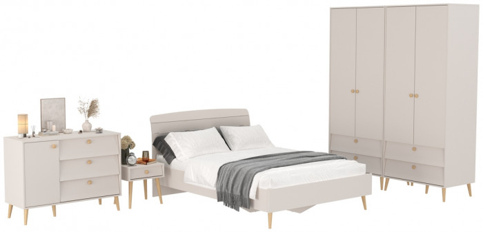 Афина Спальня 37-1400, цвет кашемир серый, сп.м. 1400х2000 мм., б/м, основание есть - фанера