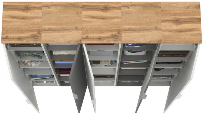 Октава Набор шкафов 48, цвет белый шагрень/серый графит/дуб крафт золотой/фасады МДФ белый шагрень/серый графит, ШхГхВ 161х35,3х197,6 см., ун. сб.