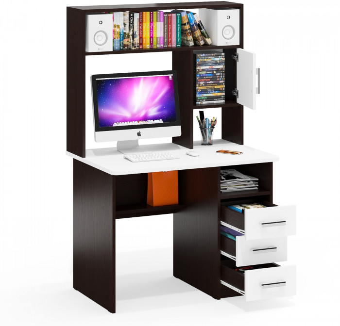 компьютерный стол С-МД-СК9, венге/белый шагрень