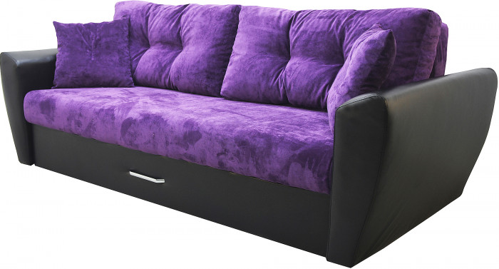 Диван-еврокнижка Амстердам Люкс, 160х195 пружинный блок, велюр/экокожа, фиолетово-черный
