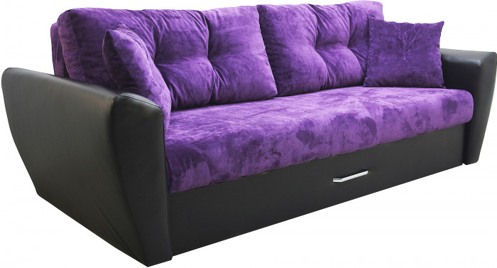Диван-еврокнижка Амстердам Люкс, 160х195 пружинный блок, велюр/экокожа, фиолетово-черный