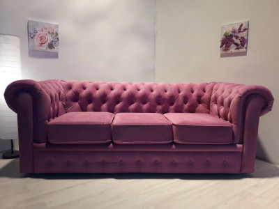 Диван офисный нераскладной Честер 3-х местный, велюр бордо