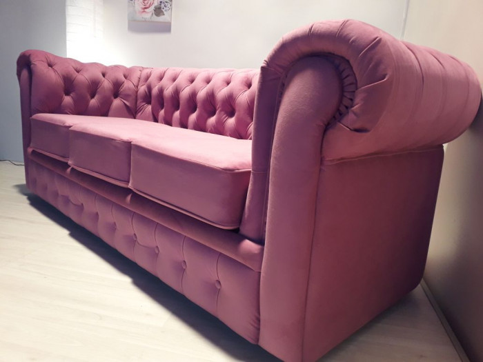 Диван офисный нераскладной Честер 3-х местный, велюр бордо