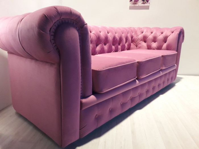 Диван офисный нераскладной Честер 3-х местный, велюр бордо