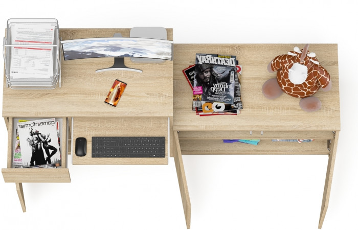 Мори компьютерный стол МС-1 левый + Тумба МА900.1, дуб сонома