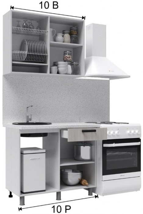 Кухонный гарнитур Кампео 1,0м Белый снег/Бриз