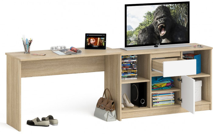 Мори письменный стол МСП1200.1 + Тумба МТВ1204.1, дуб сонома/белый