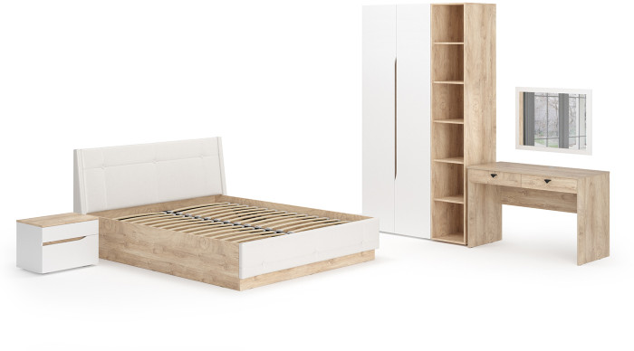 Муссон Спальня № 06, белый/дуб эндгрейн элегантный/искусственная кожа белая