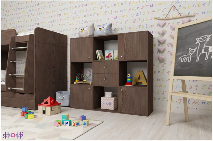 Стеллаж Джери (Ясень Анкор Темный/Голубой)