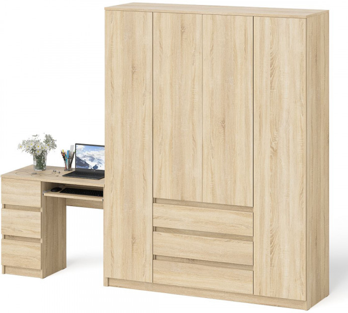 Мори Стол компьютерный МС-6 левый + Шкаф МШ1600.1, цвет дуб сонома, ШхГхВ 250,4х50,4х209,6 см., выдвижные ящики слева, НЕ универсальная сборка