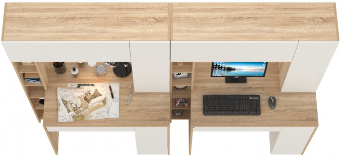 КР100 Стол компьютерный Комфорт 12.71 + Стол компьютерный Комфорт 12.71, цвет дуб сонома/белый, ШхГхВ 233,4х60,2х165,4 см., НЕ универсальная сборка