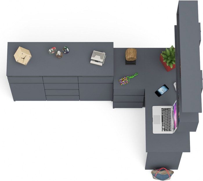 Мори компьютерный стол МС-16 левый + Комод МК1200.4 + Полка 1200, графит