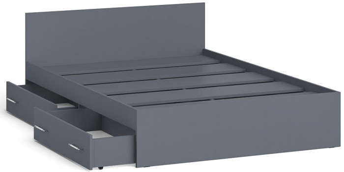 Мори Кровать с ящиками 1400, цвет графит, ШхГхВ 143,5х203,5х70 см., сп.м. 1400х2000 мм., без матраса, основание есть