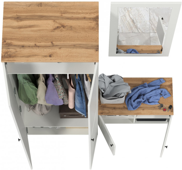 Остин Прихожая 18, белый шагрень/дуб крафт золотой