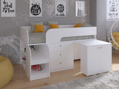 Кровать чердак Астра 9 V7 Белый/Белый