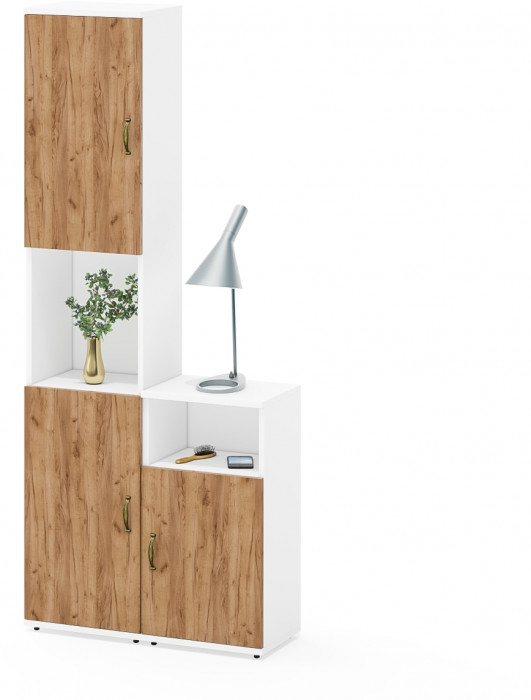 Лидер-8 Пенал + Тумба МД 3.19, белый шагрень/крафт золото