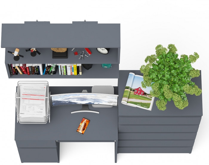Мори Стол компьютерный МС-1 левый + Комод МК700.5 + Полка 900, цвет графит, ШхГхВ 160,4х50х209,6 см., НЕ универсальная сборка