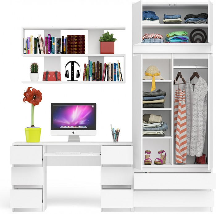 Мори компьютерный стол МС-2 + Шкаф МШ900.1 + Антресоль МА900.1 + Полка 1200, белый