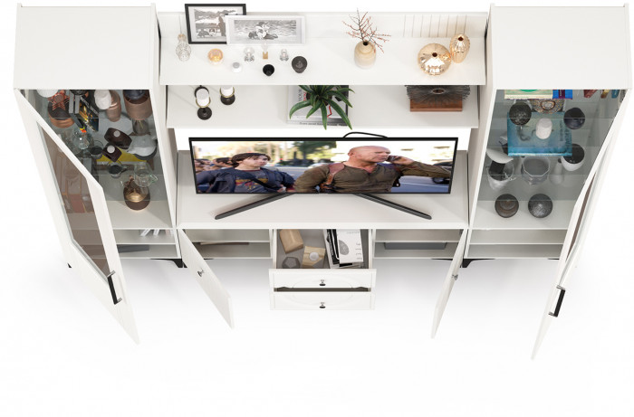 Валенсия Гостиная № 063, ЛДСП белый шагрень/МДФ белый шагрень