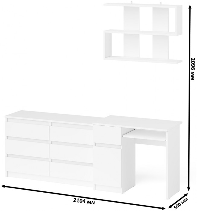Мори компьютерный стол МС-1 левый + Комод МК1200.6 + Полка 900, белый