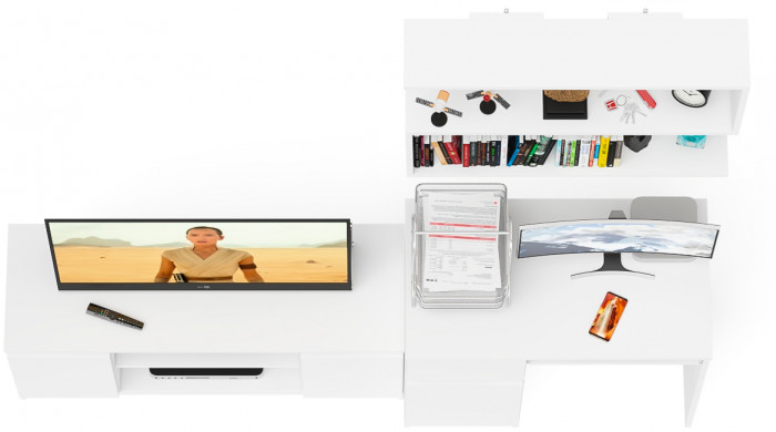 Мори компьютерный стол МС-1 левый + Тумба МТВ1200.1 + Полка 900, белый