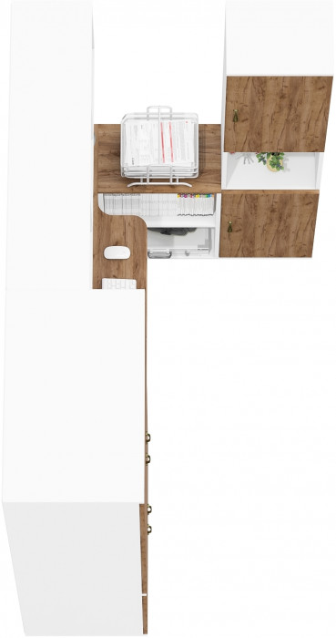 Лидер-8 Шкаф МД 19Б + Стол + Полка + Пенал, белый шагрень/крафт золото